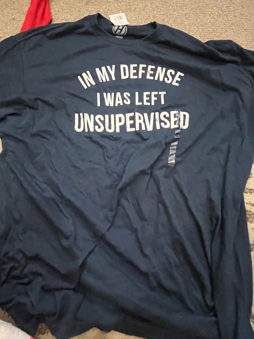 NWT Graphic Crewneck T-Shirt - Navy "In My Defense I Was Left Unsupervised"